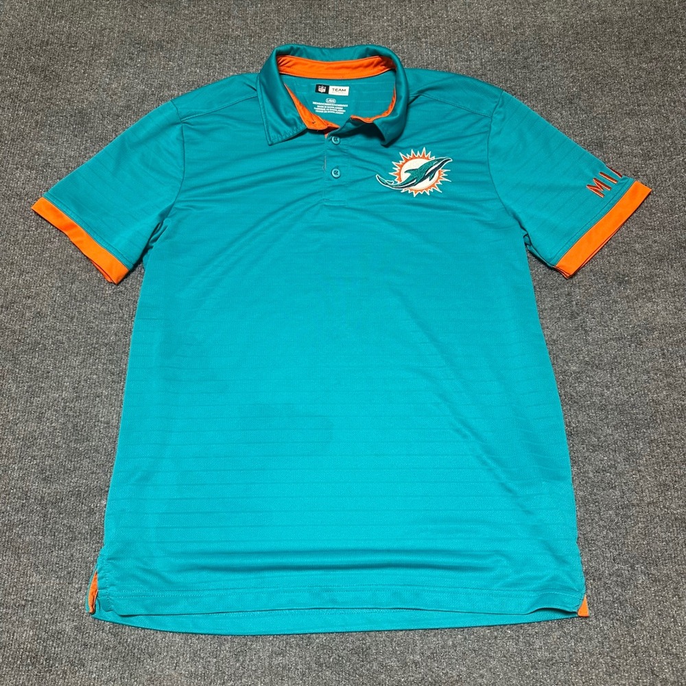 NFL Team Apparel Miami Dolphins Polo Shirt Mens Large Aqua Teal Orange Golf L